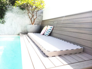 outdoor daybed with piping in warwick Kona pebble with warwick fabric Mallacoota ash piping