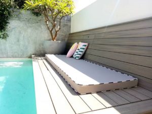 outdoor daybed with piping in warwick Kona pebble with warwick fabric Mallacoota ash piping